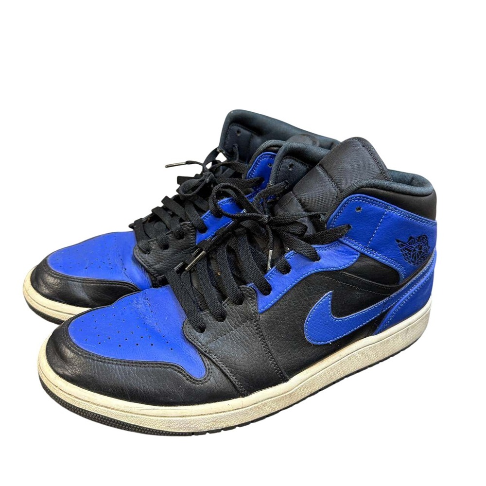 Nike Air Jordan 1 Mid 554724-077 Mens US 12 Hyper Royal Tumbled Leather Sneakers